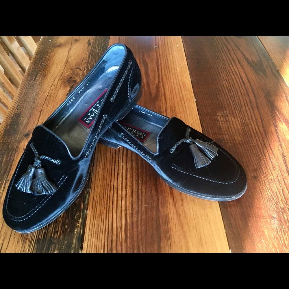 Cole Haan Black Velvet Tassel Loafers